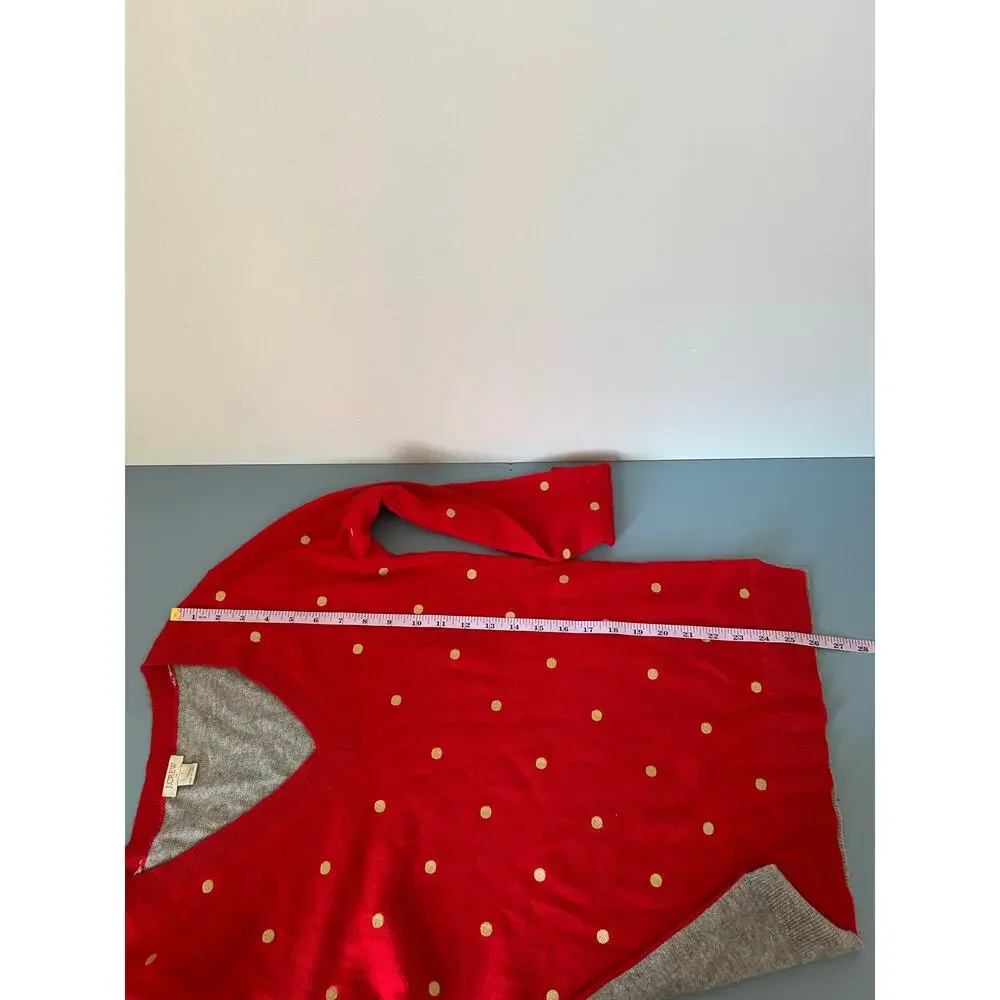 J. Crew polka dot sweater womens S merino wool blend red grey